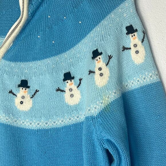 Quacker Factory Sweater Cardigan Full Zip Cotton Angora Snowman Winter Festive L - Picture 8 of 12